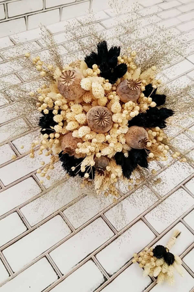 Kuru Çiçek Gelin Buketi Clara Lacivert Bej Naturel 2li Set - Yapay Çiçek Deposu