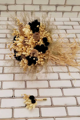 Kuru Çiçek Gelin Buketi Clara Lacivert Bej Naturel 2li Set - 2