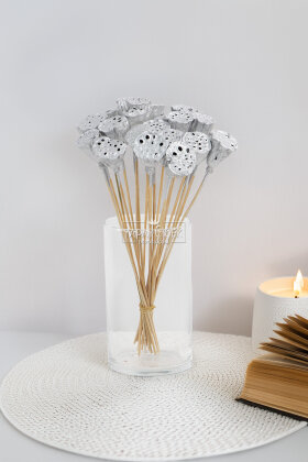  Kurutulmuş Çiçek 20li Mini Lotus 28 cm Gümüş - Yapay Çiçek Deposu