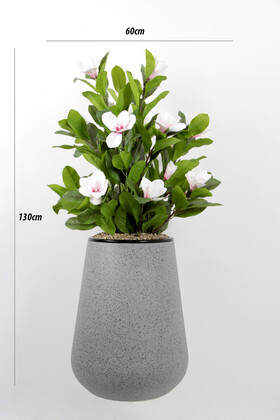 Lale Model Beton Dokulu Fiber Saksıda Yapay Çiçek Lüx Islak Manolya 130cm Beyaz - Fuşya - 2