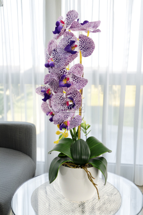 Saksıda Yapay Baskılı Islak Orkide 55 cm Lila Benekli - 1