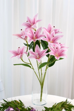 Yapay Çiçek 9lu Islak Lilyum Demeti 55 cm Lila - 4