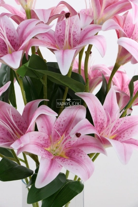 Yapay Çiçek 9lu Islak Lilyum Demeti 55 cm Lila - 5