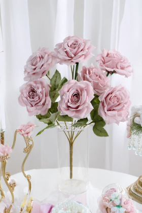 Yapay Çiçek 7 Dallı Puket Gülü Demeti 40 cm Pastel Lila - 2