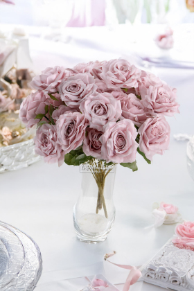 Yapay Çiçek 7 Dallı Puket Gülü Demeti 40 cm Pastel Lila - Yapay Çiçek Deposu