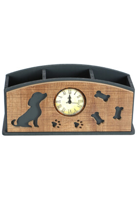 Dekoratif Saatli Kalemlik Çiçeklik Köpekli Model - 4
