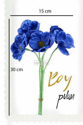 Yapay Çiçek Lüx Islak 5li Dağ Lalesi Demeti 25 cm Mavi - 2