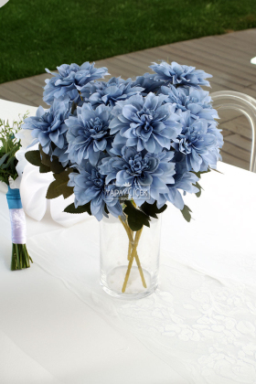 Yapay Çiçek 7li Dahlia Demeti 33 cm Pastel Mavi - Yapay Çiçek Deposu
