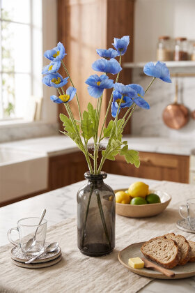 Yapay Çiçek 4lü Gelincik Dalı 60 cm Mavi - 3