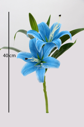 Yapay Çiçek Lüx 2li Dal Islak Zambak 40 cm Mavi - 2