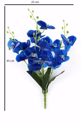 Yapay 5 Dallı Islak Dokulu Orkide Demeti 45 cm Mavi - 2
