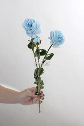Yapay Çiçek 3lü Şakayık Ranunculus Dalı 50 cm Açık Mavi - Yapay Çiçek Deposu