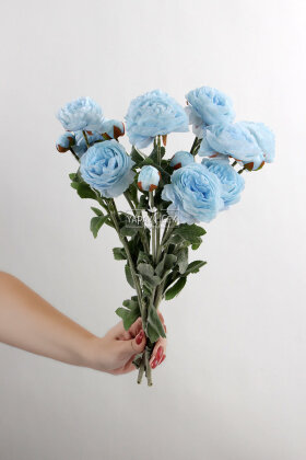 Yapay Çiçek 3lü Şakayık Ranunculus Dalı 50 cm Açık Mavi - 2