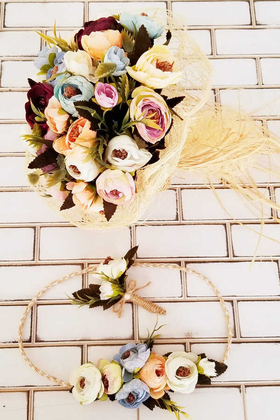 Gelin Buketi Menefer Pastel Tonlar Şakayıklar 3lü Set - 2