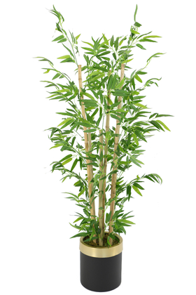 Metal Galvaniz Saksıda Yapay Bambu Ağacı 6 Gövde 140 cm (Siyah-Gold) - 1