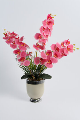 Metal Beyaz-Gümüş Saksıda Yapay Orkide Tanzimi 75 cm Javanica Pembe - 2
