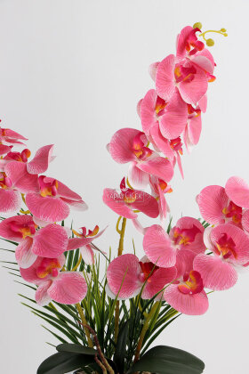 Metal Beyaz-Gümüş Saksıda Yapay Orkide Tanzimi 75 cm Javanica Pembe - 3