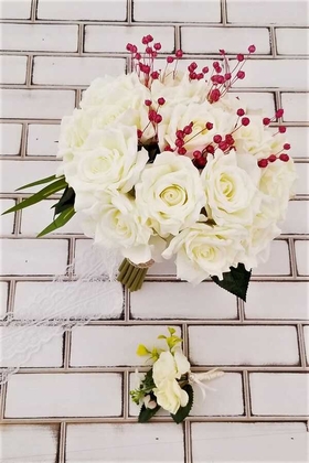 Minerva Kırık Beyaz Lüx Güller Gelin Buketi 2li Set - 2