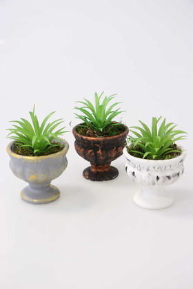 Mini Antik Beton Meşale Saksıda Yapay Succulent 3lü Set - 2