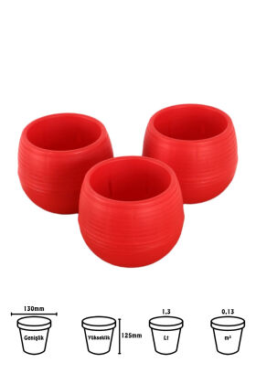 Mini Kaktüs Sukulent Saksısı 3lü Set Kırmızı Elvan Model 12.5 Cm 1.3 Litre - 2