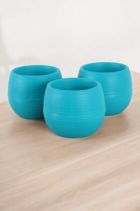Mini Kaktüs Sukulent Saksısı 3lü Set Koyu Turkuaz Elvan Model 12.5 Cm 1.3 Litre - 3