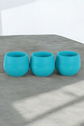 Mini Kaktüs Sukulent Saksısı 3lü Set Koyu Turkuaz Elvan Model 9 Cm - 4