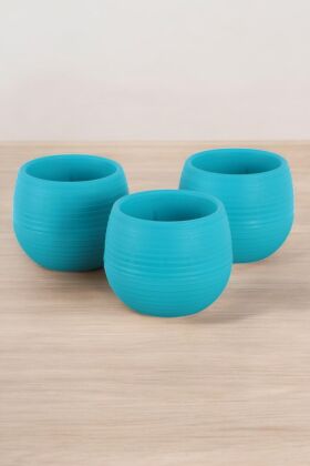 Mini Kaktüs Sukulent Saksısı 3lü Set Koyu Turkuaz Elvan Model 9 Cm - 3