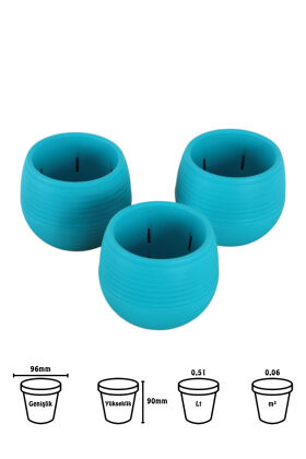 Mini Kaktüs Sukulent Saksısı 3lü Set Koyu Turkuaz Elvan Model 9 Cm - 2