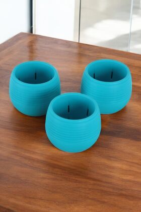 Mini Kaktüs Sukulent Saksısı 3lü Set Koyu Turkuaz Elvan Model 9 Cm - Yapay Çiçek Deposu
