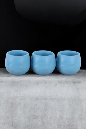 Mini Kaktüs Sukulent Saksısı 3lü Set Mavi Elvan Model 9 Cm - 3