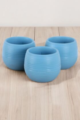 Mini Kaktüs Sukulent Saksısı 3lü Set Mavi Elvan Model 9 Cm - 4