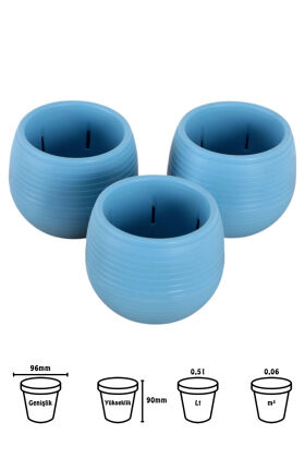 Mini Kaktüs Sukulent Saksısı 3lü Set Mavi Elvan Model 9 Cm - 2