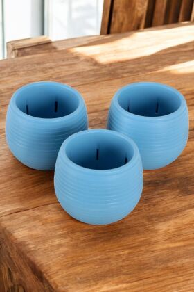 Mini Kaktüs Sukulent Saksısı 3lü Set Mavi Elvan Model 9 Cm - Yapay Çiçek Deposu
