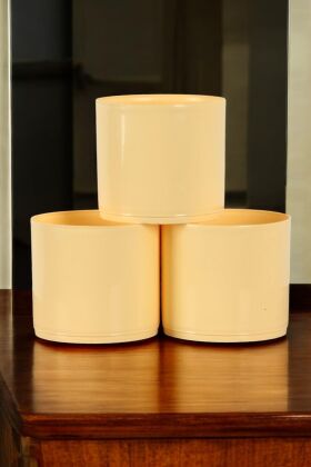 Mini Kaktüs Sukulent Saksısı 3lü Set Pastel Sarı Trend Model 8 Cm - 4