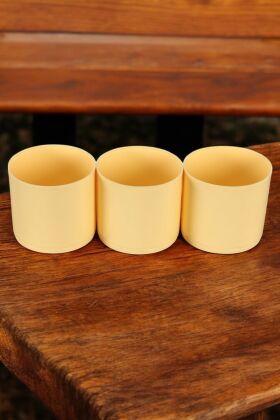 Mini Kaktüs Sukulent Saksısı 3lü Set Pastel Sarı Trend Model 8 Cm - 3