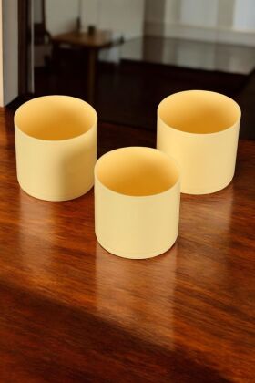 Mini Kaktüs Sukulent Saksısı 3lü Set Pastel Sarı Trend Model 8 Cm - Yapay Çiçek Deposu