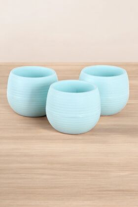 Mini Kaktüs Sukulent Saksısı 3lü Set Turkuaz Elvan Model 9 Cm - 3