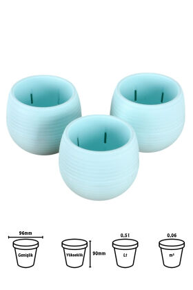 Mini Kaktüs Sukulent Saksısı 3lü Set Turkuaz Elvan Model 9 Cm - 2