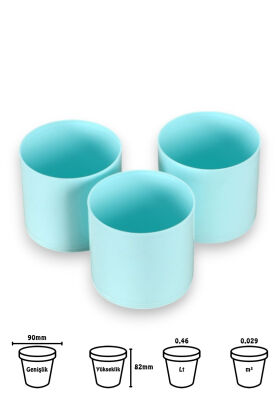 Mini Kaktüs Sukulent Saksısı 3lü Set Turkuaz Trend Model 8 Cm - 2