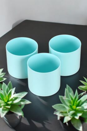 Mini Kaktüs Sukulent Saksısı 3lü Set Turkuaz Trend Model 8 Cm - Yapay Çiçek Deposu