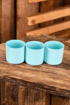 Mini Kaktüs Sukulent Saksısı 3lü Set Turkuaz Trend Model 8 Cm - 4