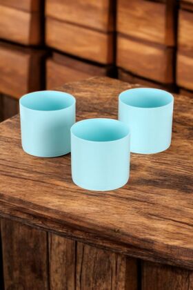 Mini Kaktüs Sukulent Saksısı 3lü Set Turkuaz Trend Model 8 Cm - 3