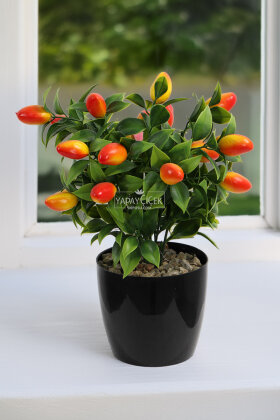 Siyah Saksılı Yapay Mini Kamkat Ağacı 30 cm - Yapay Çiçek Deposu