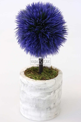 Yapay Ağaç Handmade Mermer Görünümlü Beton Saksıda Mini Top Kirpi Mor-Grafitigri Saksı - 1