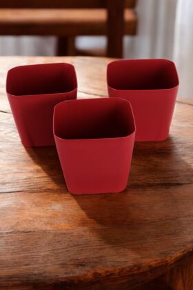 Modern Safir Kare Saksı 3lü Set Bordo 5,6 Litre - Yapay Çiçek Deposu