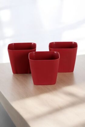 Modern Safir Kare Saksı 3lü Set Bordo 0,8 Litre - 4