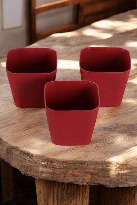 Modern Safir Kare Saksı 3lü Set Bordo 0,8 Litre - Yapay Çiçek Deposu