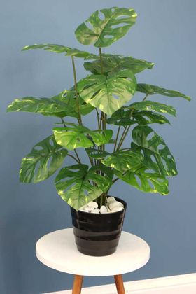 Melamin Saksıda Yapay 18 Dallı Lüx Monstera Deliciosa (Deve Tabanı) - Yapay Çiçek Deposu