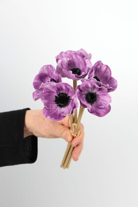 Yapay Çiçek Lüx Islak 6lı Anemon Demeti 25 cm Mor - 2