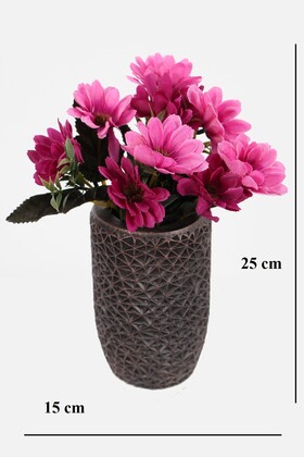Lüx Beton Retro Tombul Vazoda Yapay Papatya Dekoru 25 cm Mor-Pembe - 2
